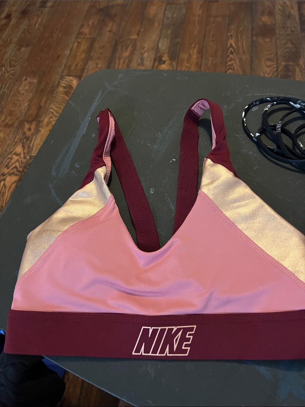 Nike Two-Tone Pink & Maroon V-Back Sports Bra